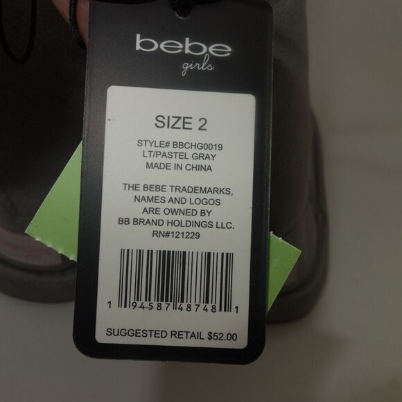 NEW Bebe Gray with Pink Rhinestones Boots Booties Girls Size 2 - Picture 5 of 6
